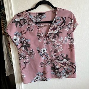 SHEIN Dusty Pink Floral V-Neck Short Sleeve Blouse